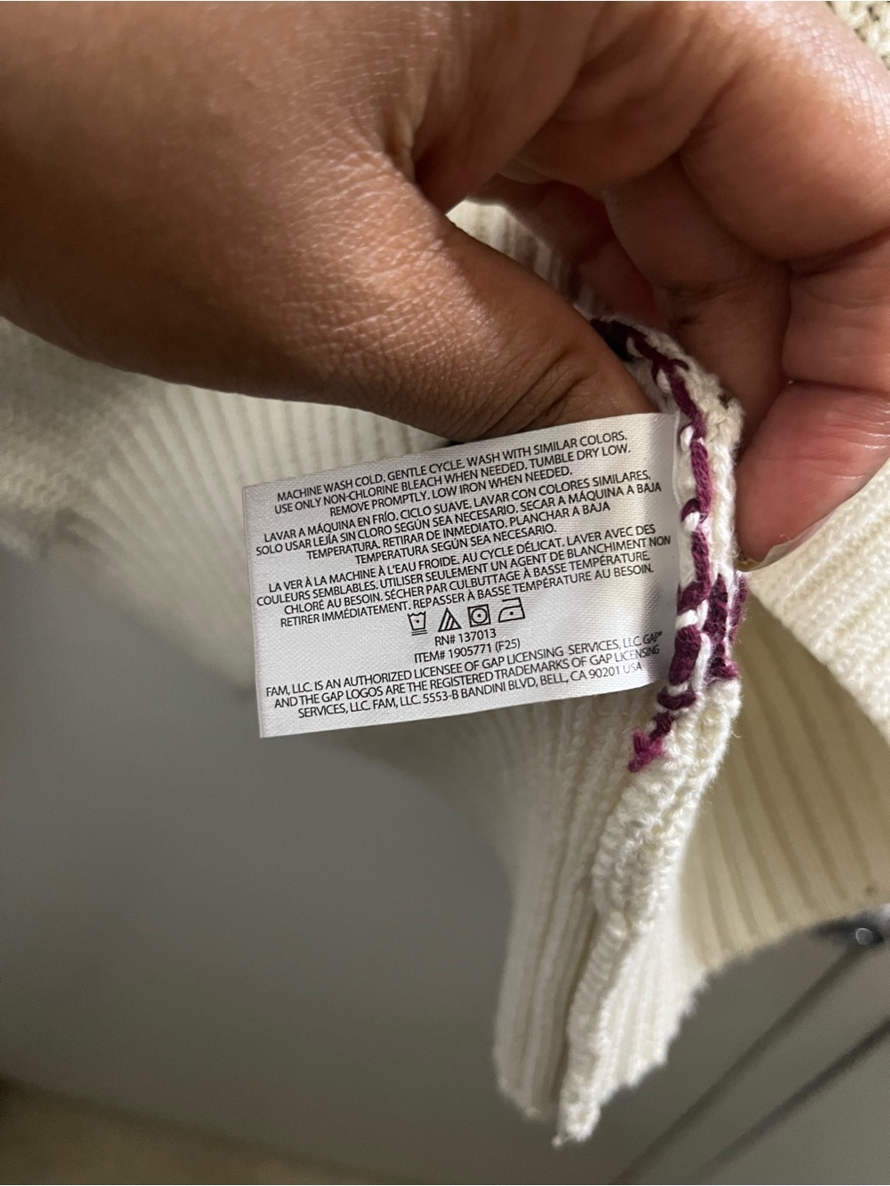 GAP Cream Crewneck Sweater with Navy and Burgundy Stripes - Picture 5 of 6